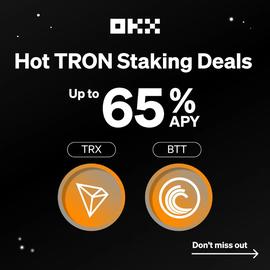 OKX将联合波场TRON上线TRX和BTT赚币特别活动,年化收益率最高可达65.35%-ODAILY